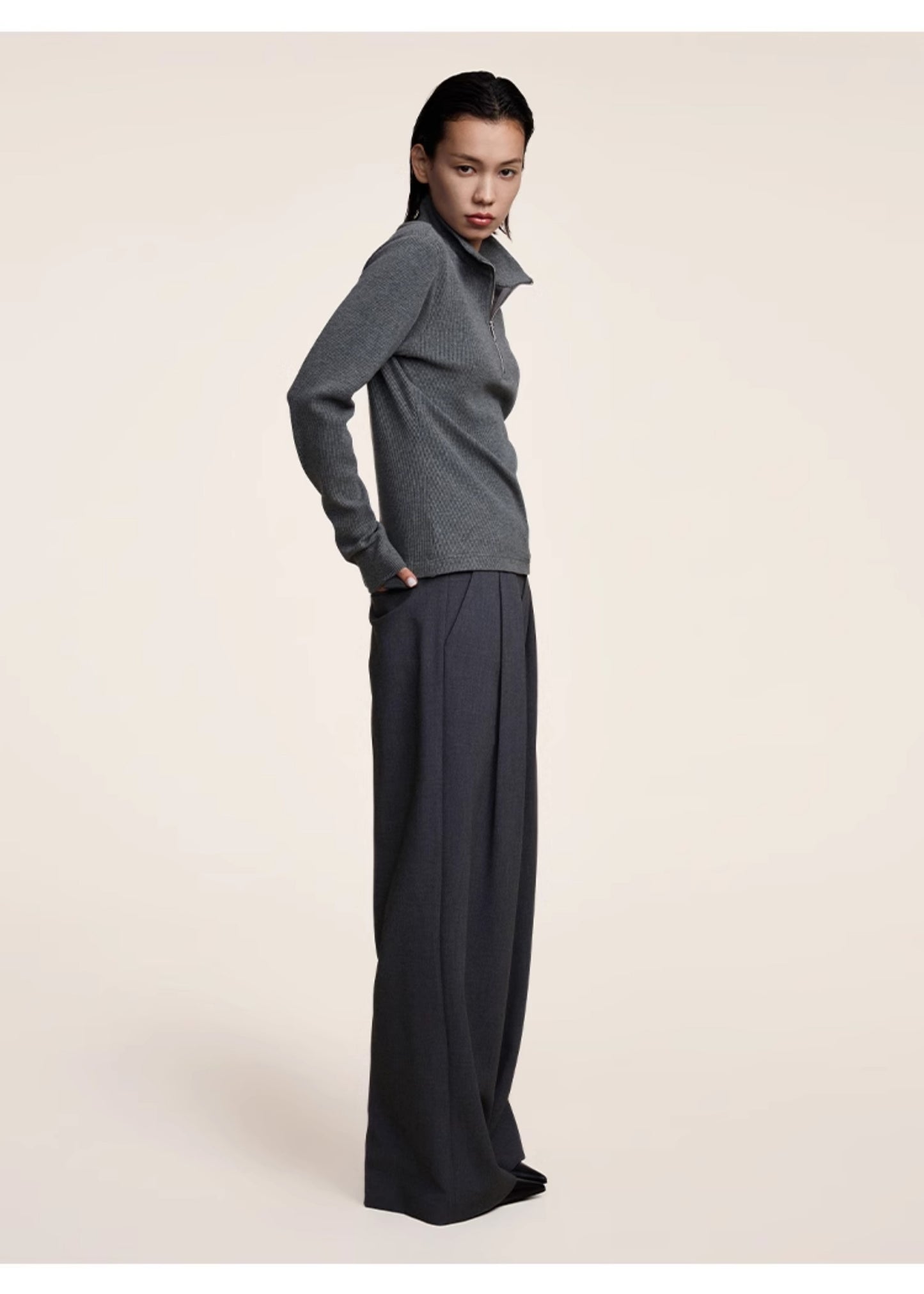 Belt Pleated Loose Straight Casual Pants