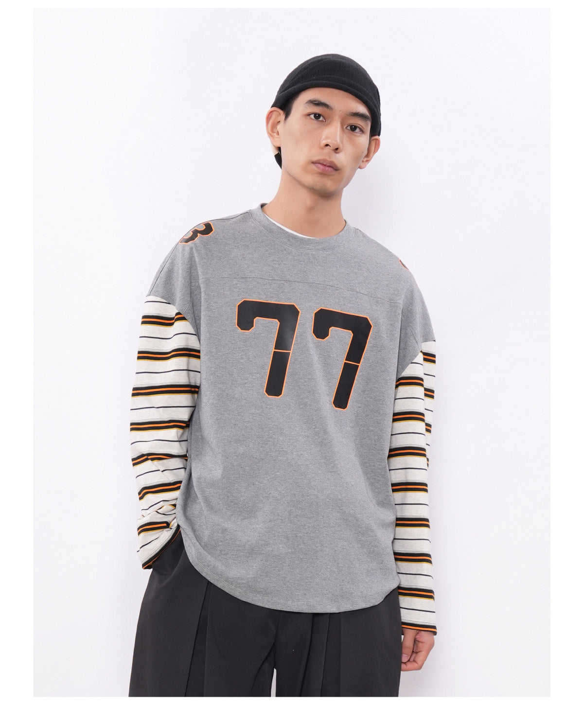Printed Drop-Shoulder Striped T-Shirt