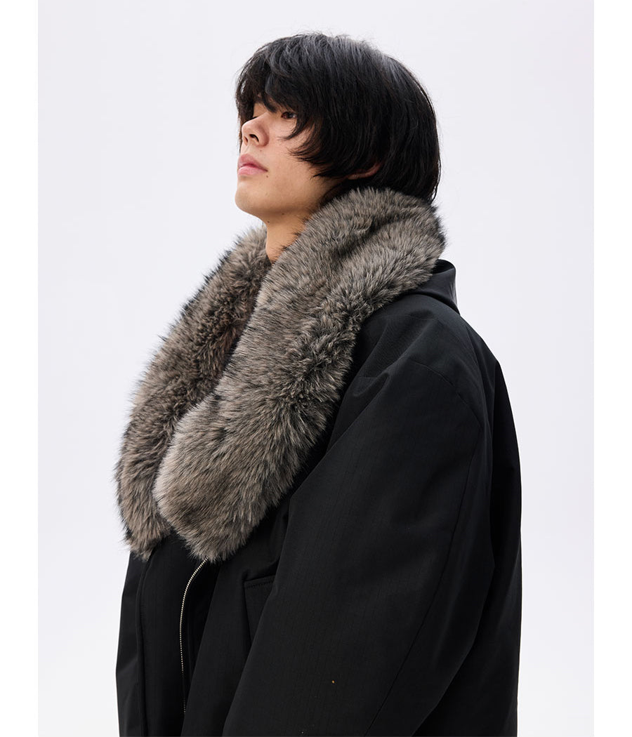 Wide cotton jacket with detachable fur collar