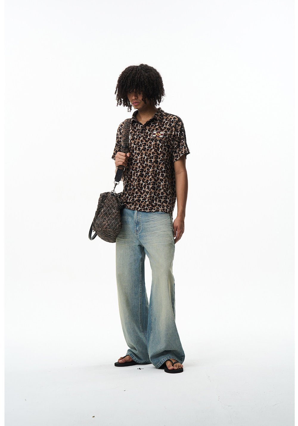 Vintage Polo Shirt with Leopard-Print Embroidery
