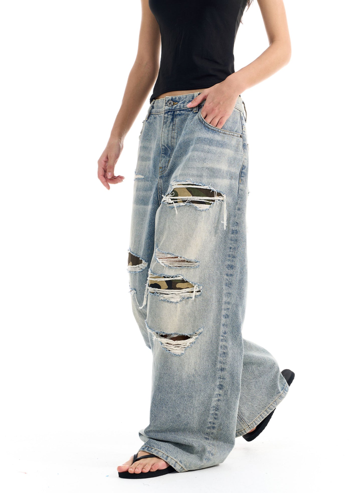 Lip D Camouflage Patch Jeans