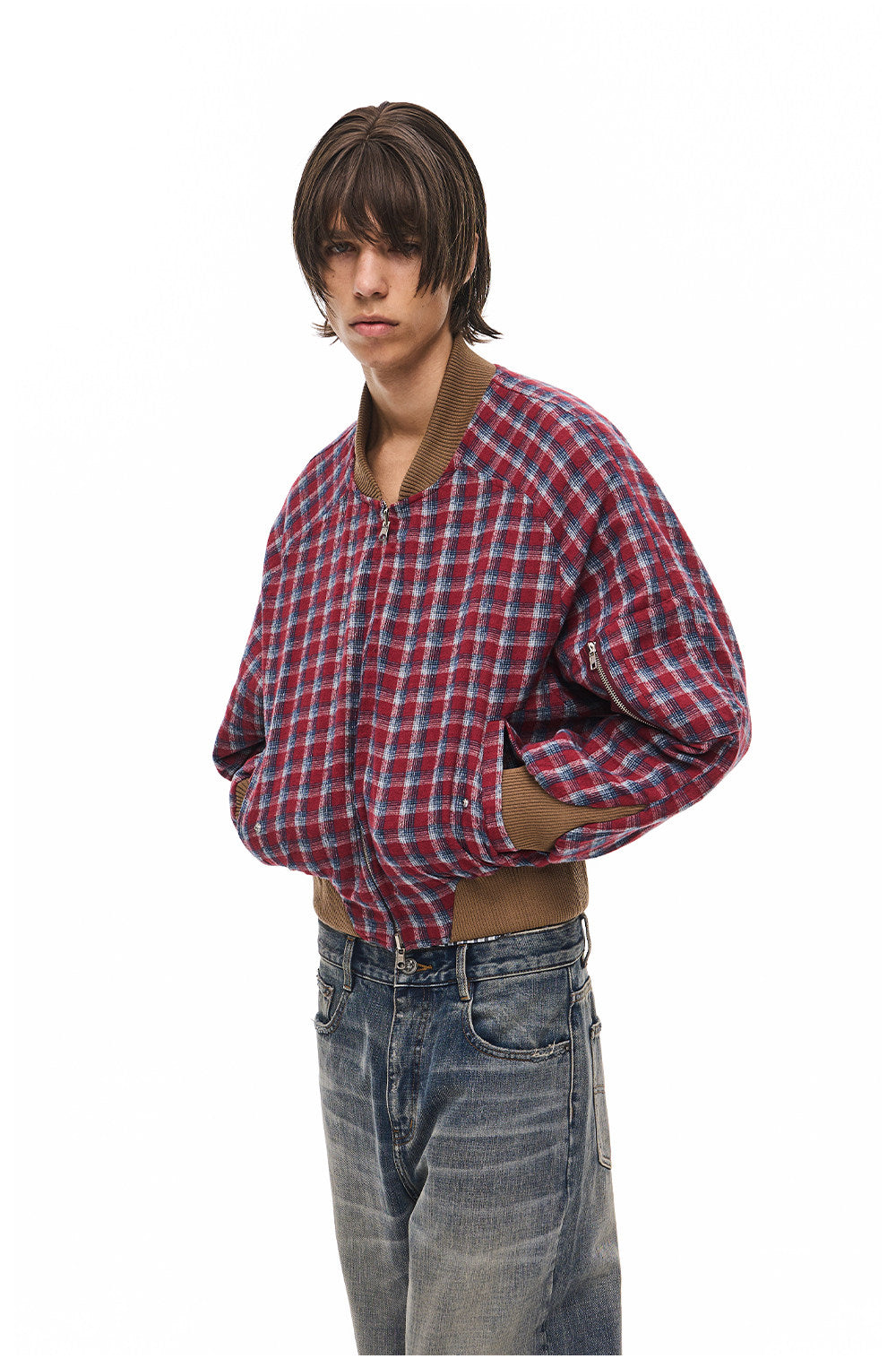 Suede Check Pattern Reversible Flight Jacket