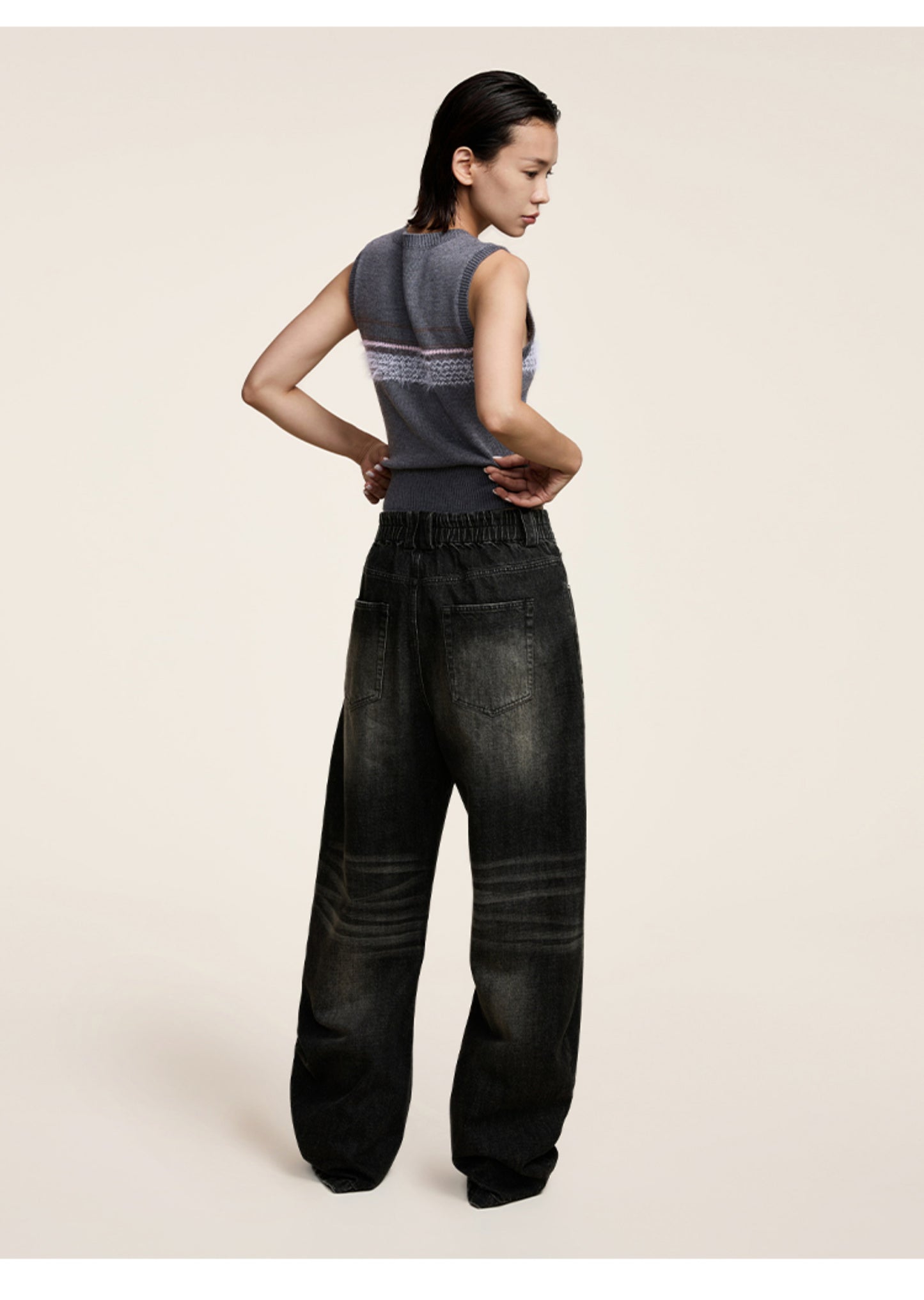 Elastic Waistband Loose-fitting Denim Pants