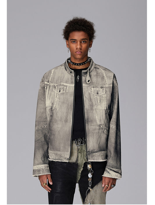 Printed Imitation Denim Jacket