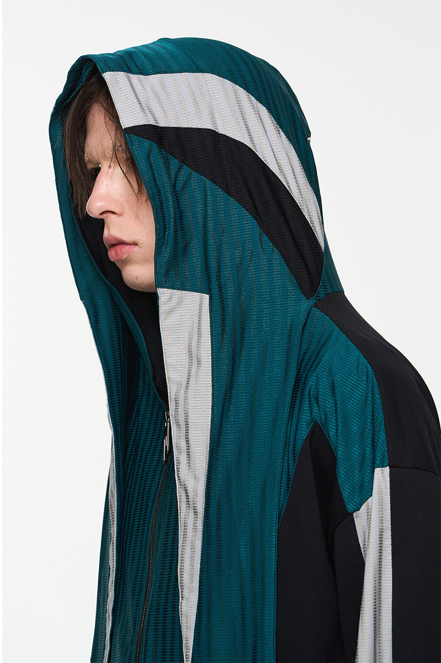 Colorblock Mesh Hooded Sports Jacket