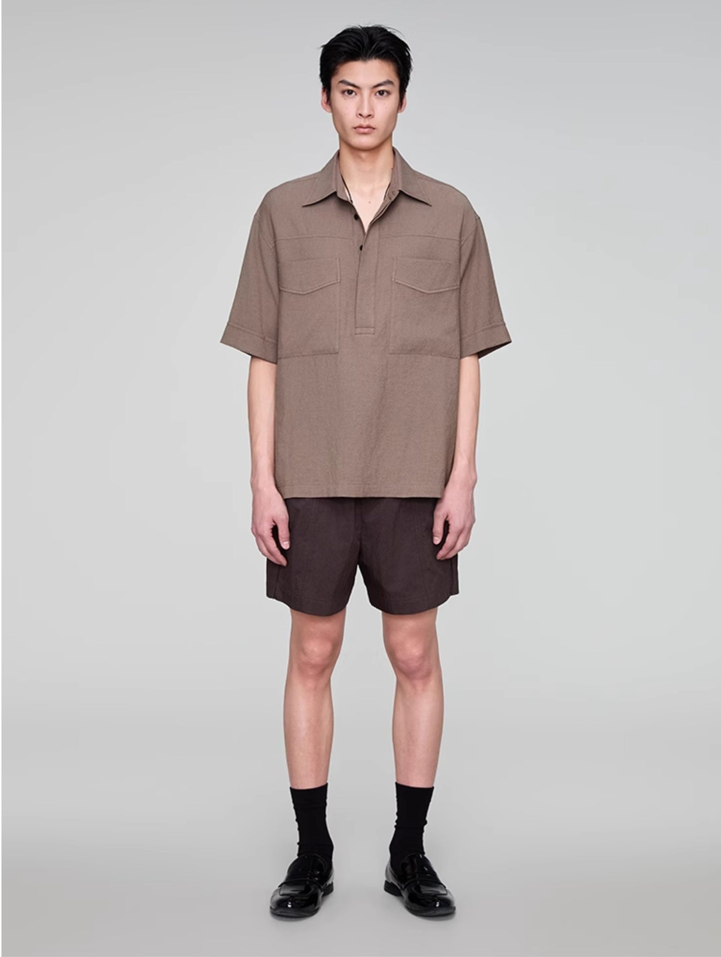 Retro Lapel Draped Casual Shirt