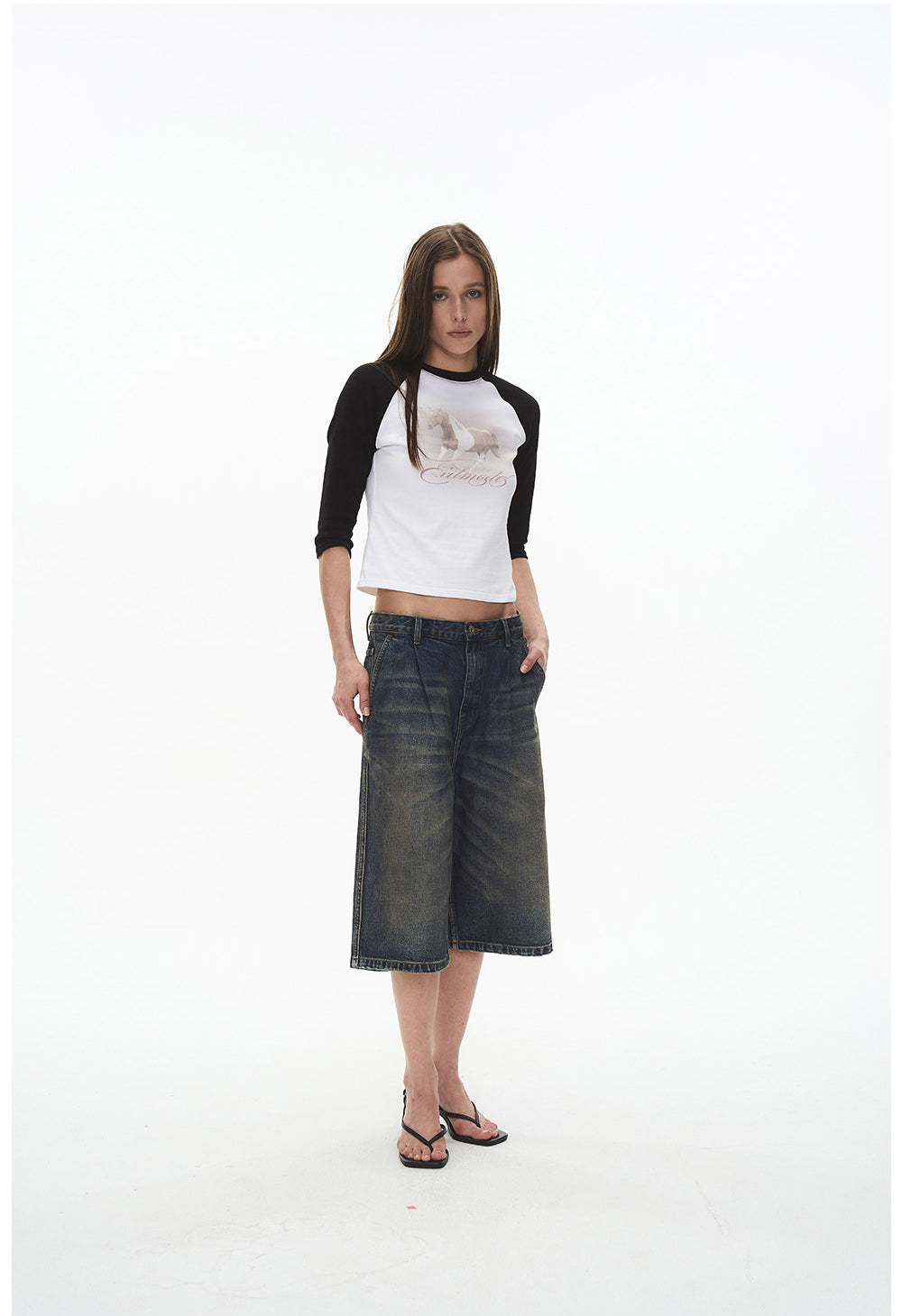 Vintage-Wash Denim Shorts