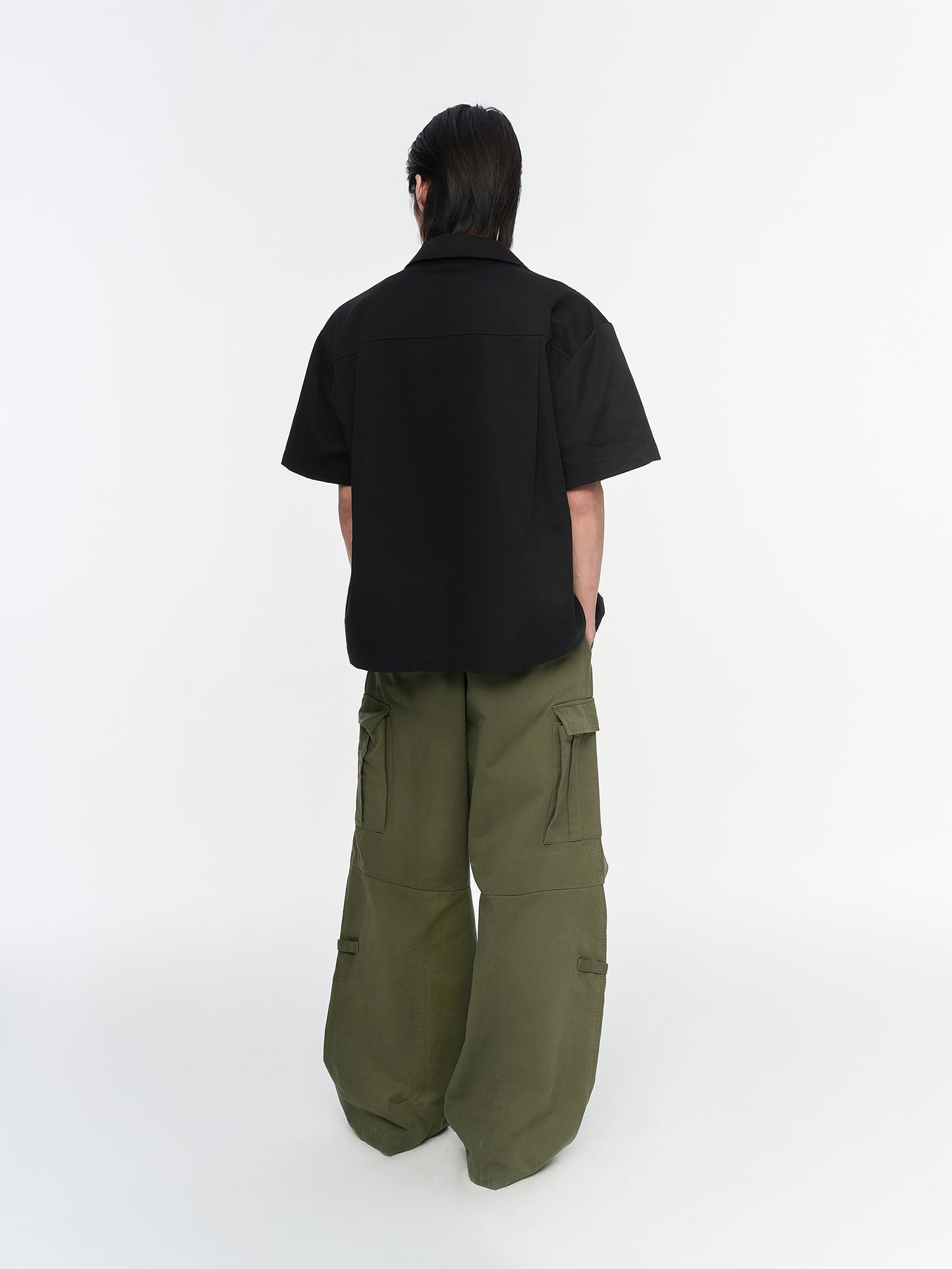 Washed work wide pants