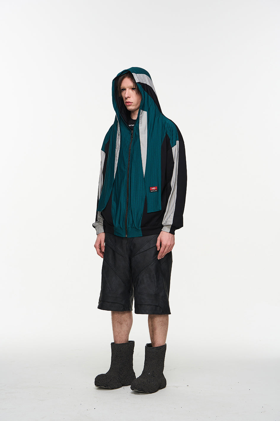 Colorblock Mesh Hooded Sports Jacket
