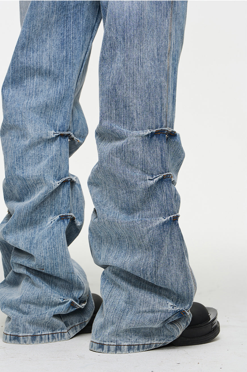 Washed Pinch Pleated Jeans