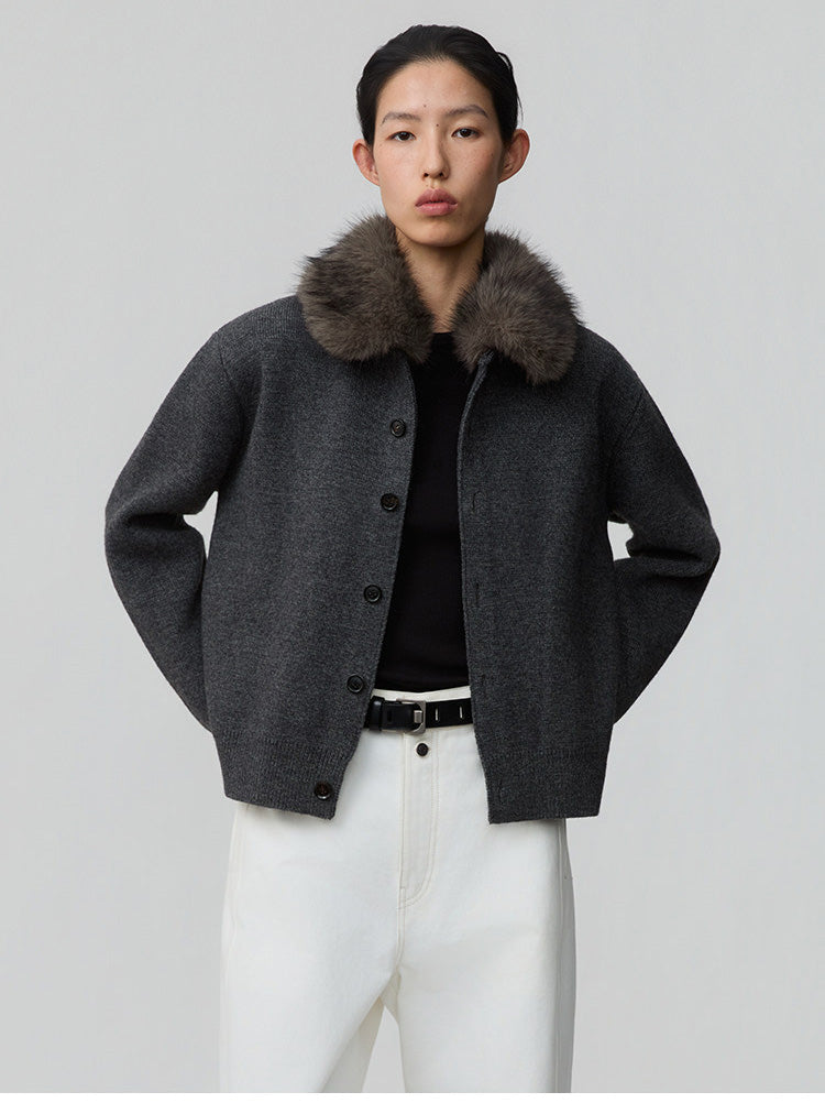 Detachable Fur Collar Cardigan