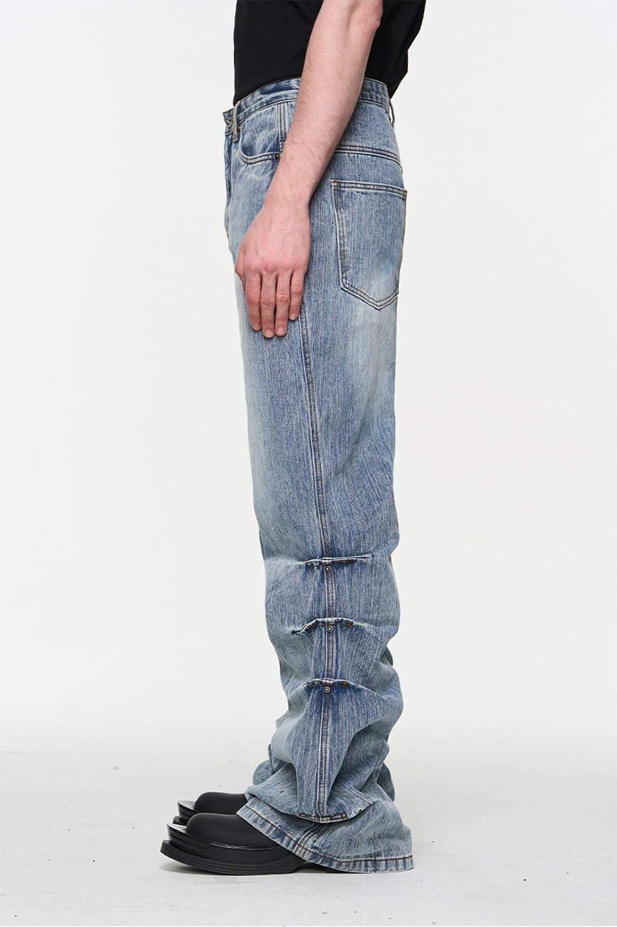Washed Pinch Pleated Jeans