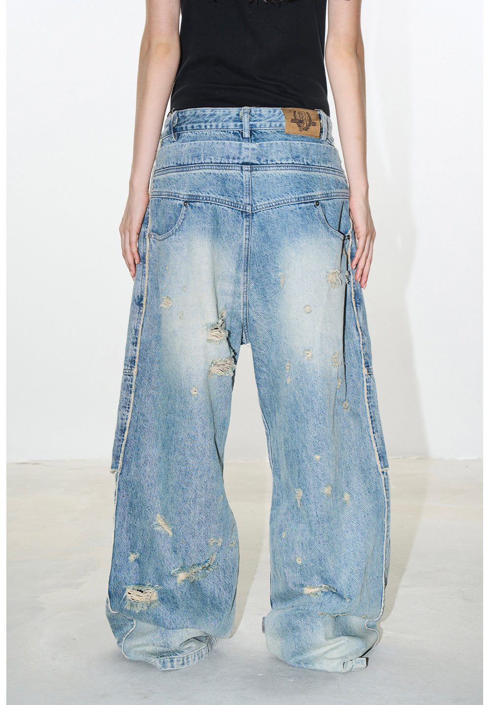 Ripped Damage Washed Denim Pants