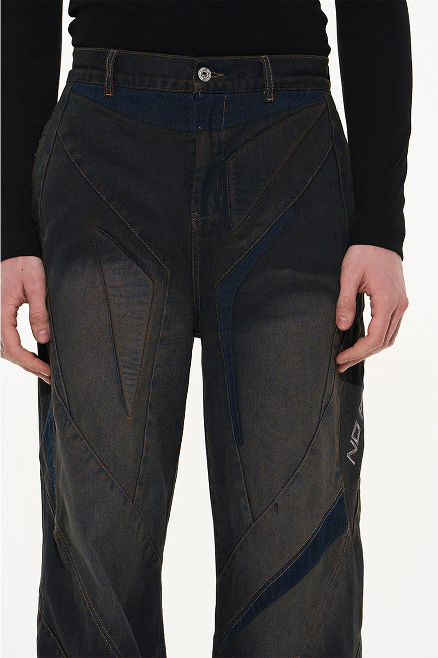 Heavy Embroidery 3D Stitch Washed Jeans