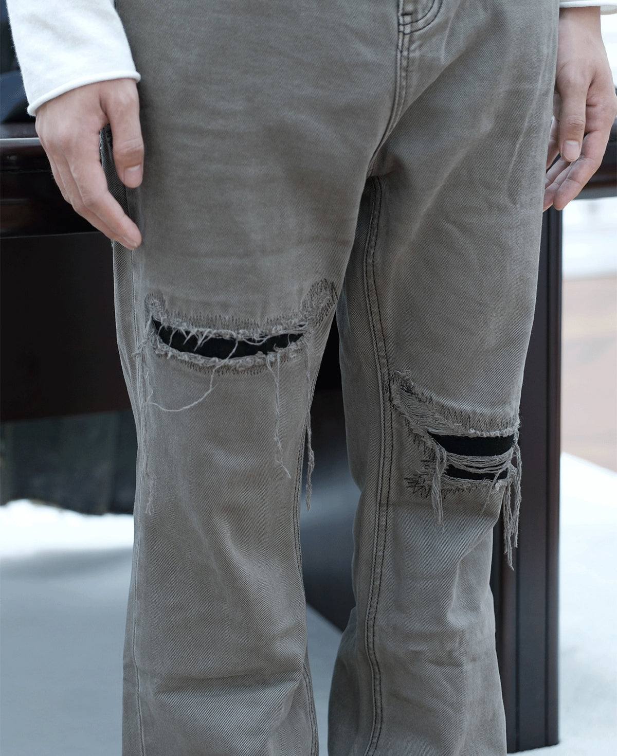 Patch Damaged Straight Leg Bootcut Jeans