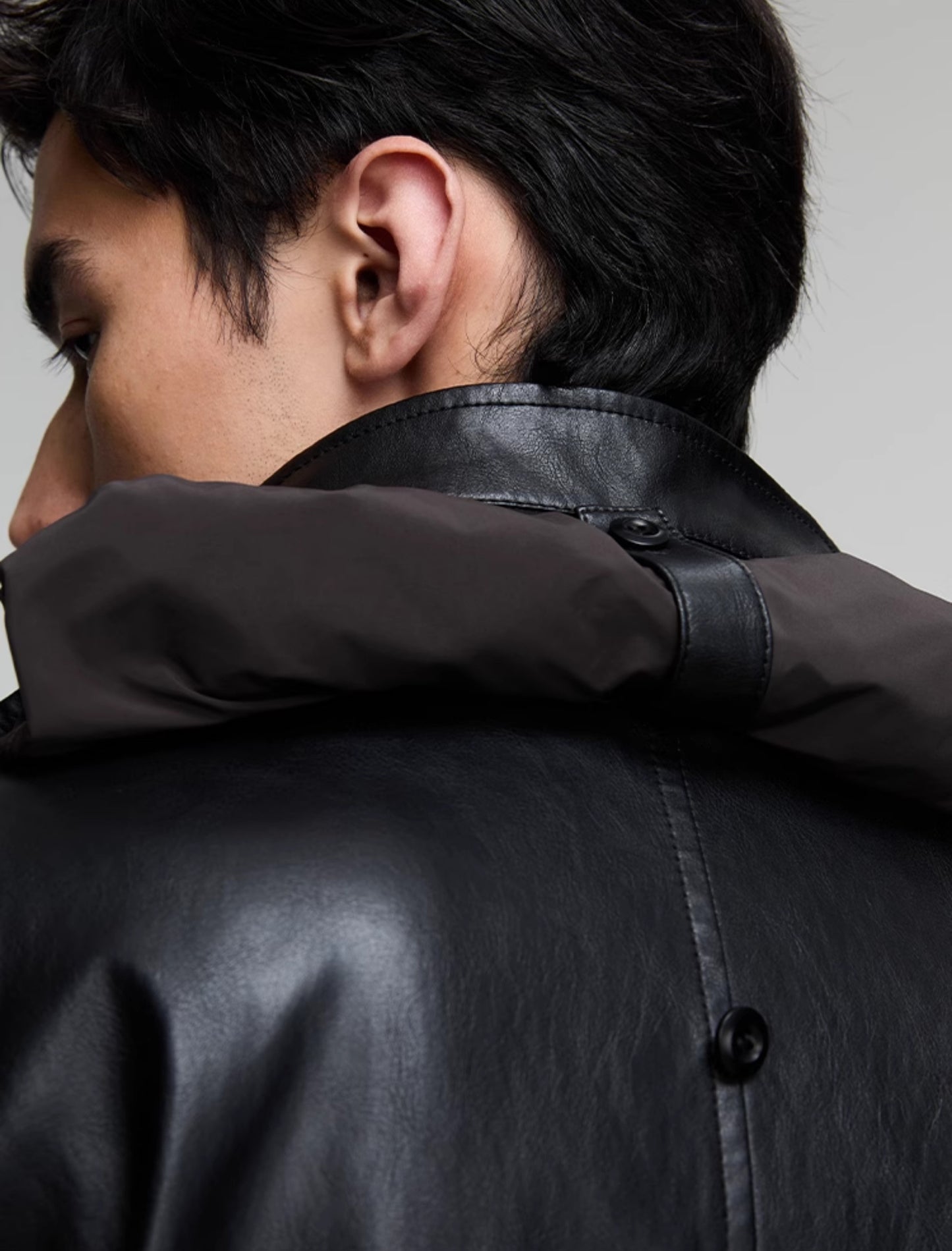 Leather jacket with detachable hood