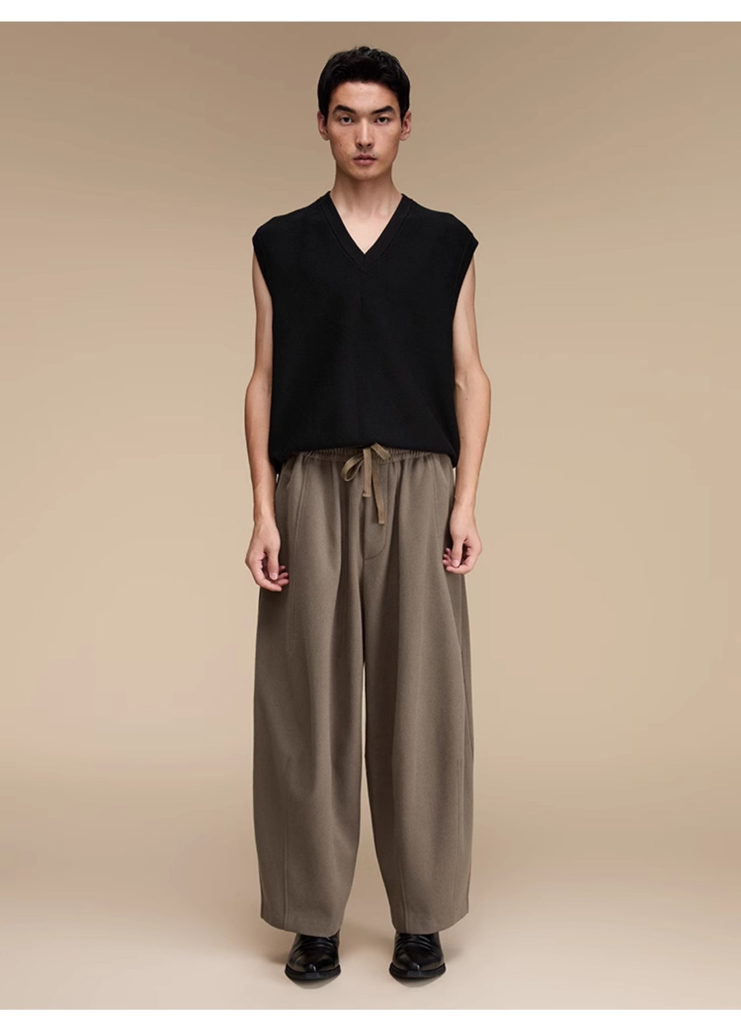 Elastic Waist Wool Casual Pants