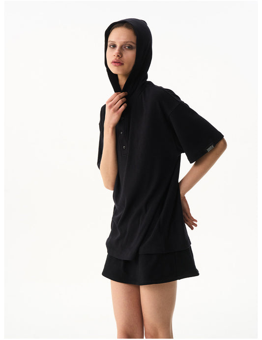 Solid-Color Hooded T-Shirt
