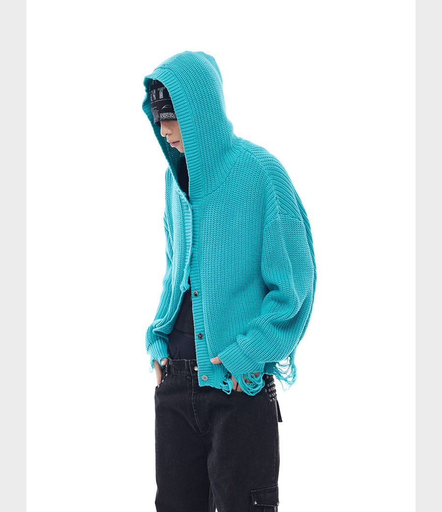 Distressed Hooded Cardigan