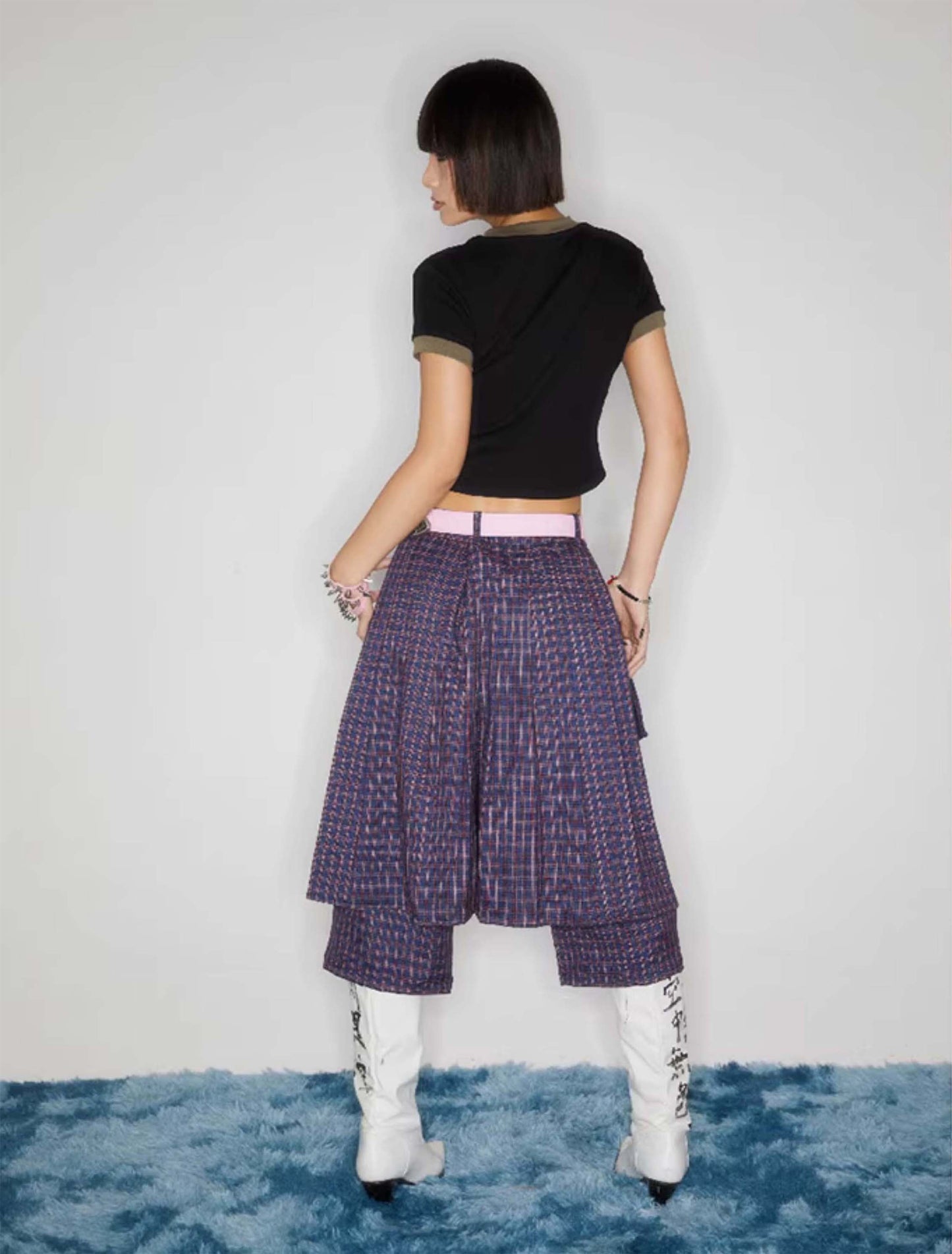 Unisex Leather Buckle Short Skirt Pants
