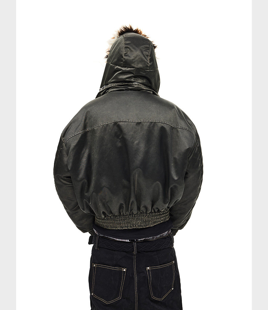 Wash-processed bomber jacket