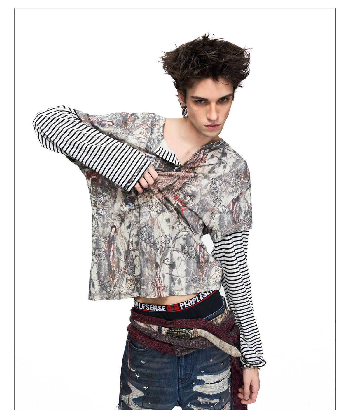 Striped Faux Two-Piece T-Shirt