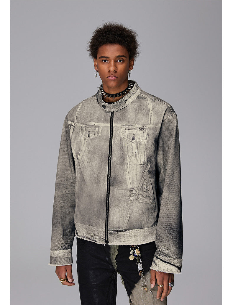 Printed Imitation Denim Jacket