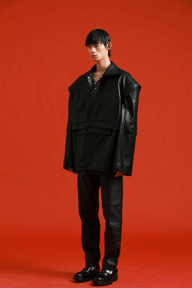 Unisex Large Silhouette Wide Shoulder Leather Jacket