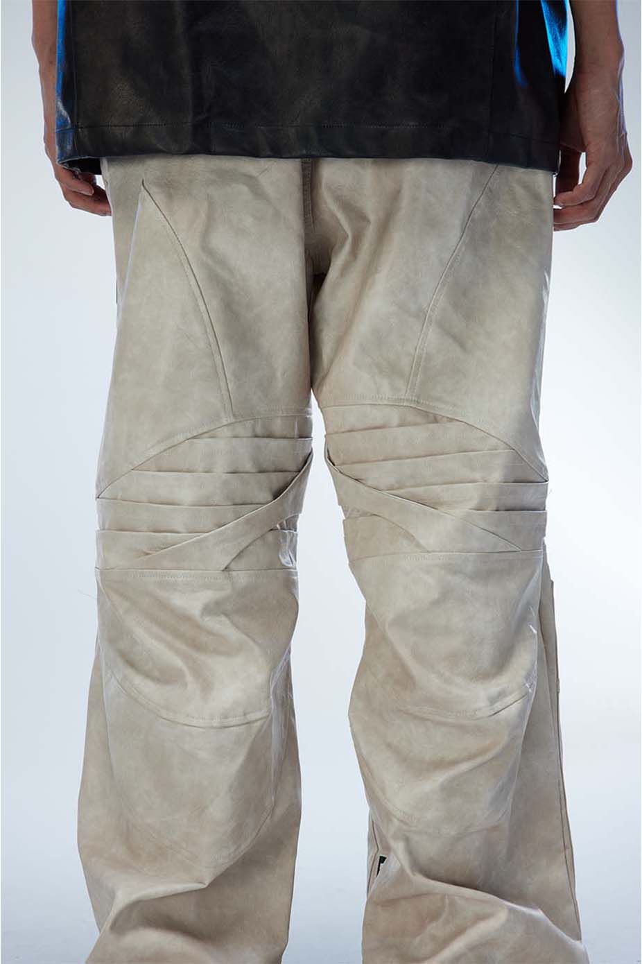 Damaged straight heavy leather pants