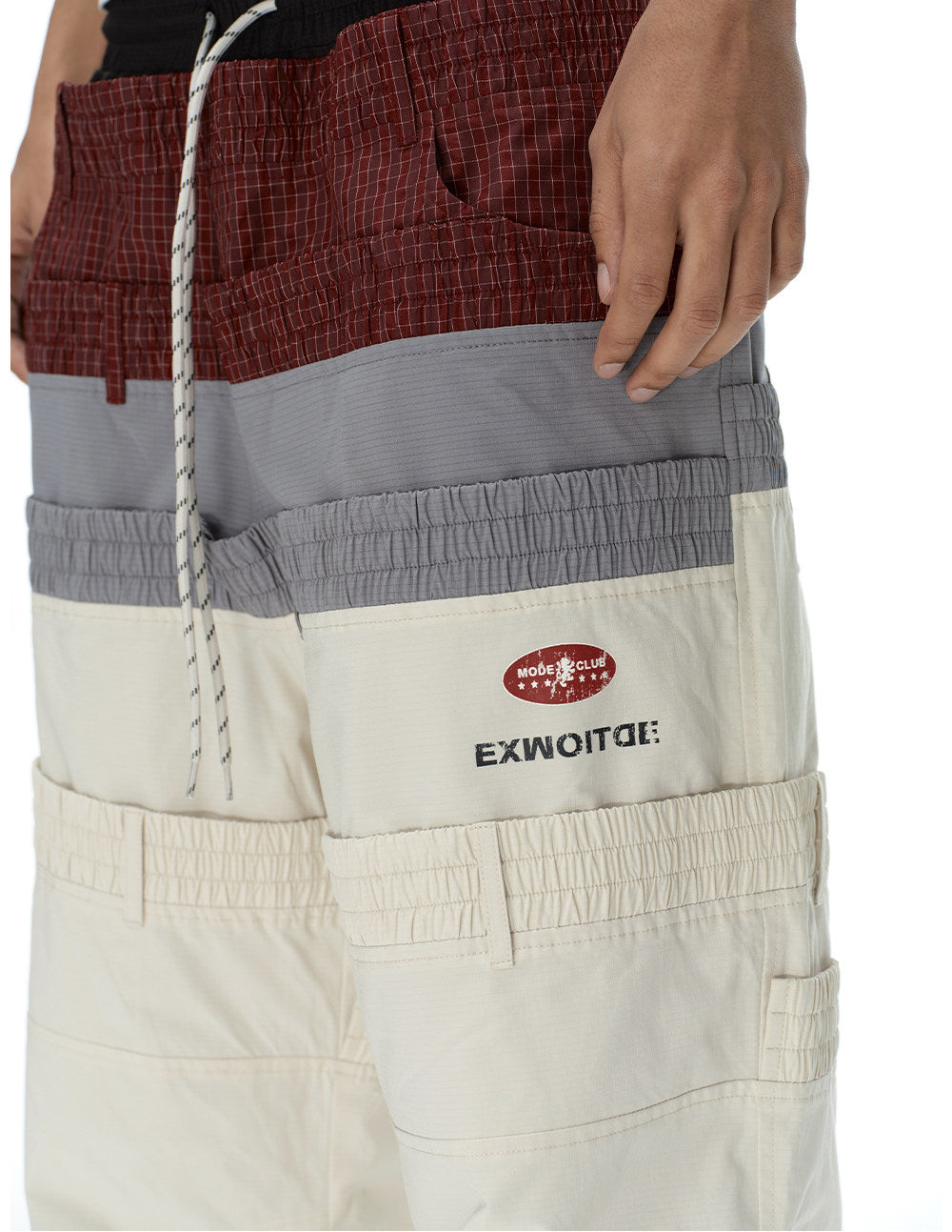 Retro-Style Multi-Waistband Color-Block Cargo Pants