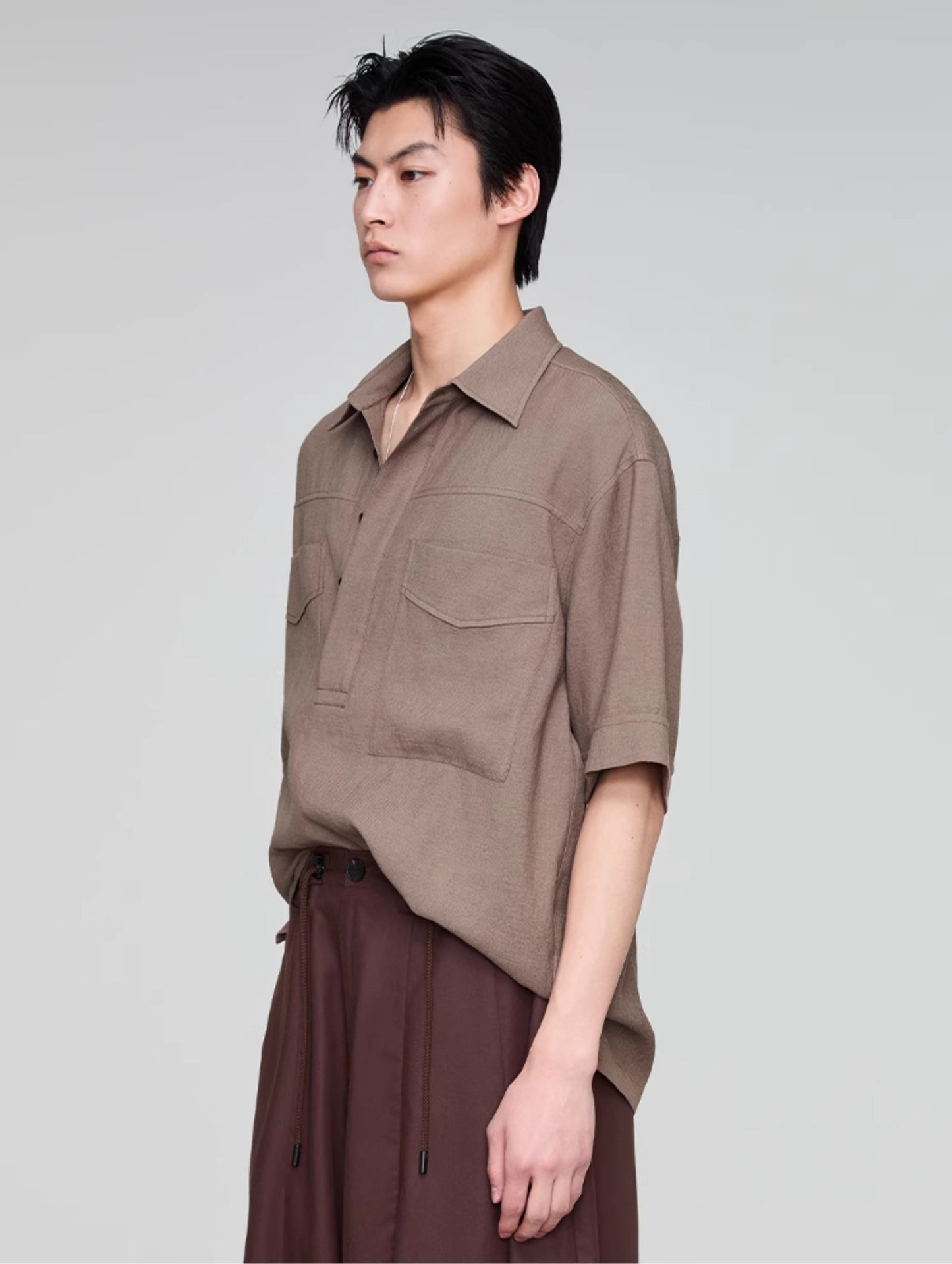 Retro Lapel Draped Casual Shirt