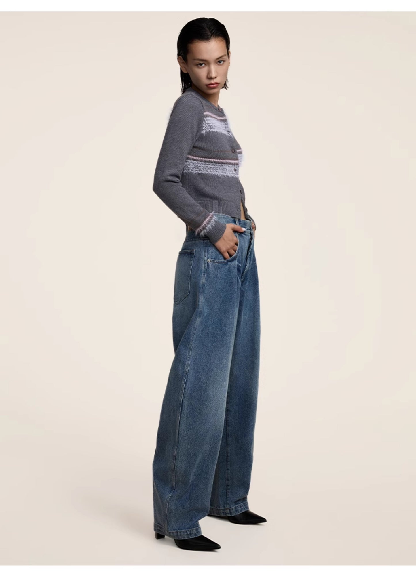 Retro washed casual denim pants