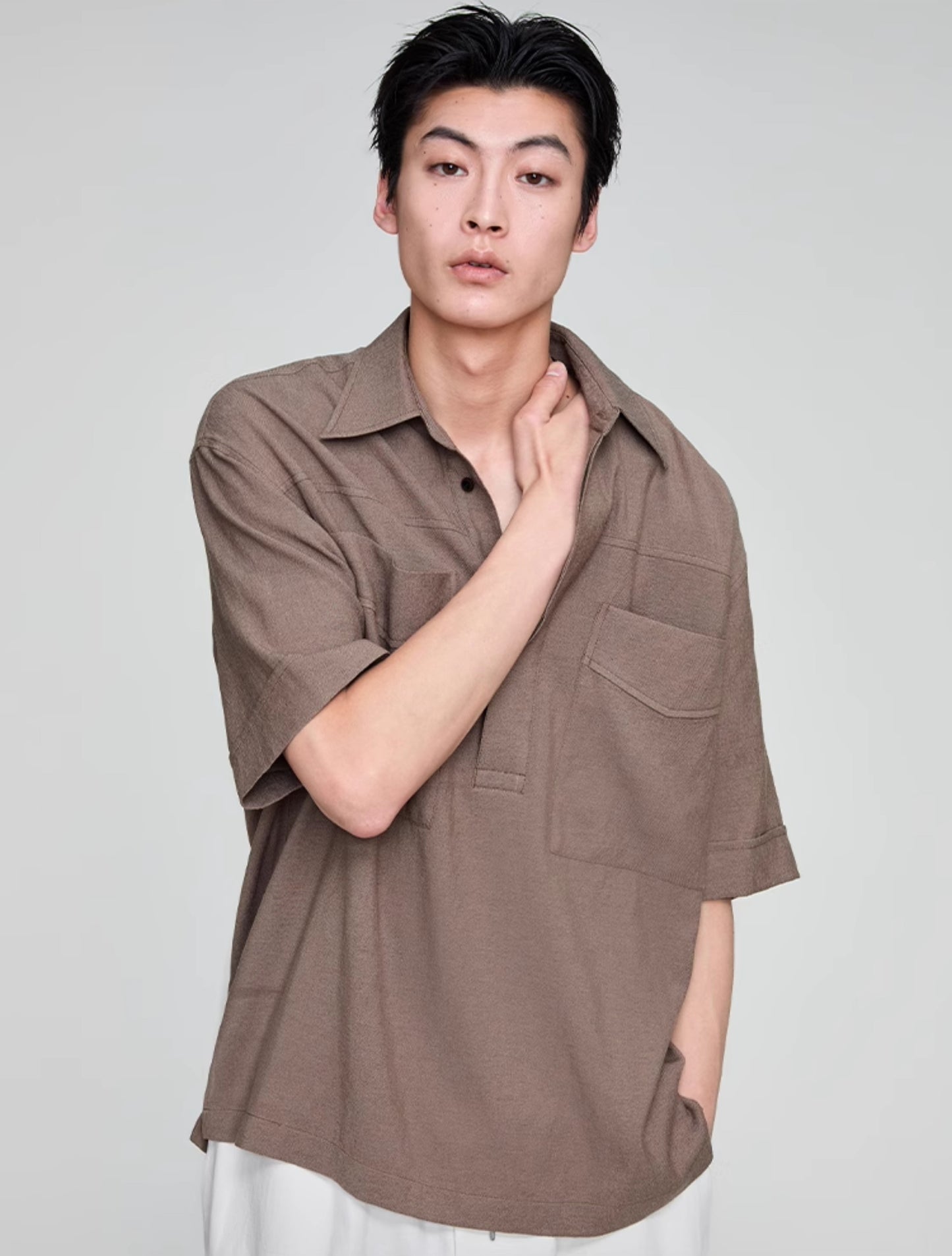 Retro Lapel Draped Casual Shirt