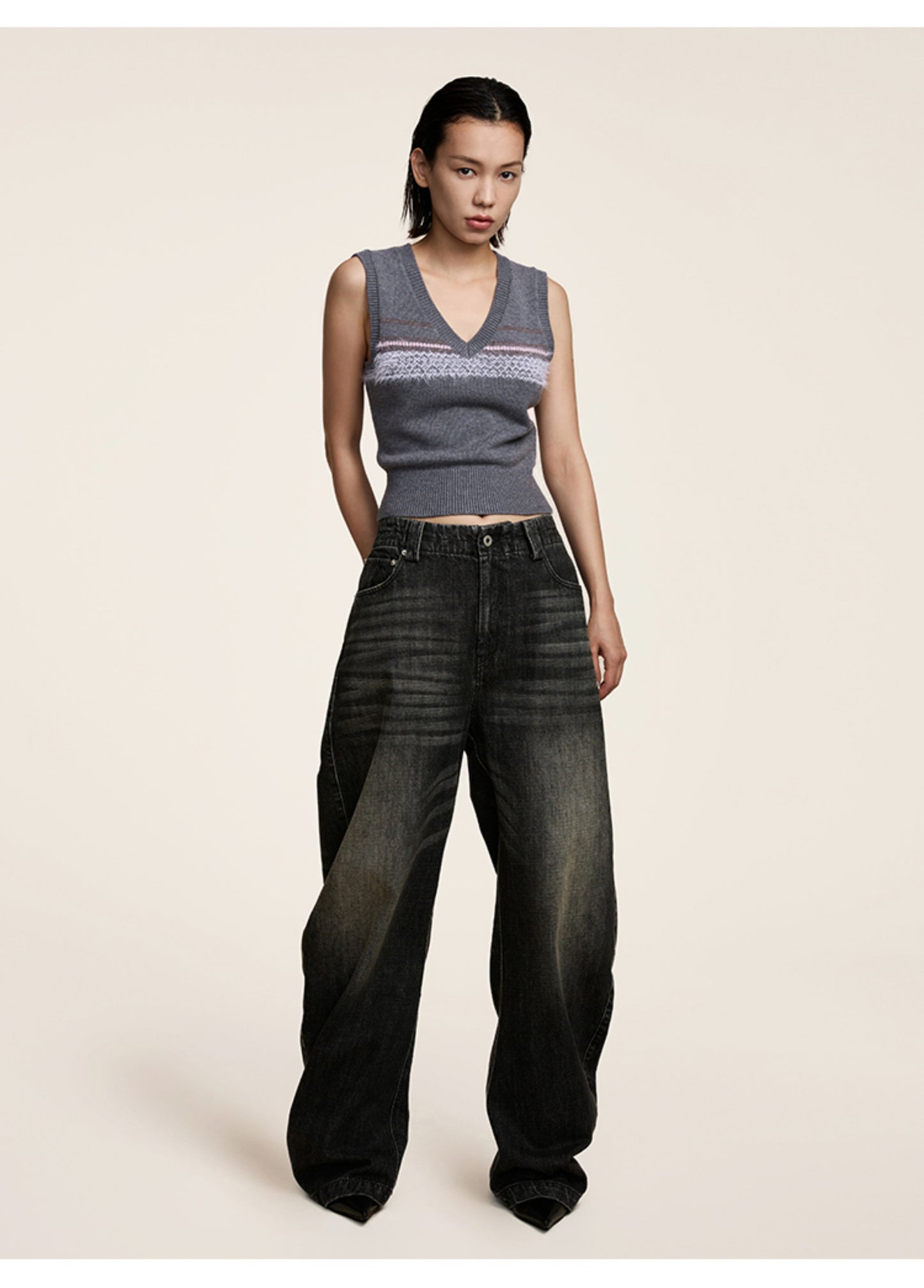 Elastic Waistband Loose-fitting Denim Pants