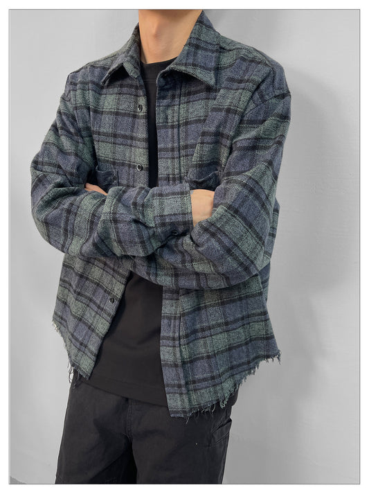 Plaid patterned loose long-sleeved shirt