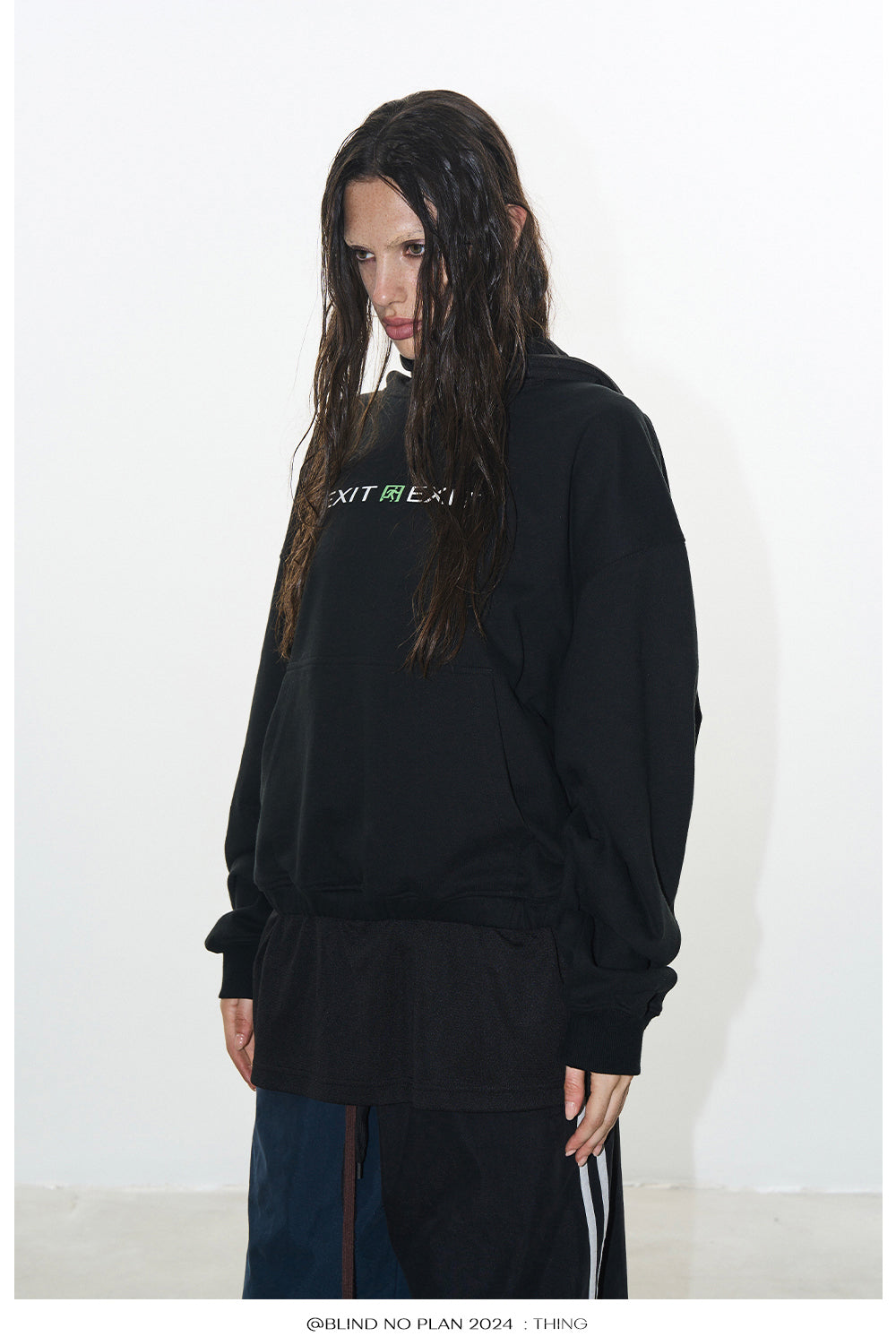 Faux two-piece hooded sweatshirt