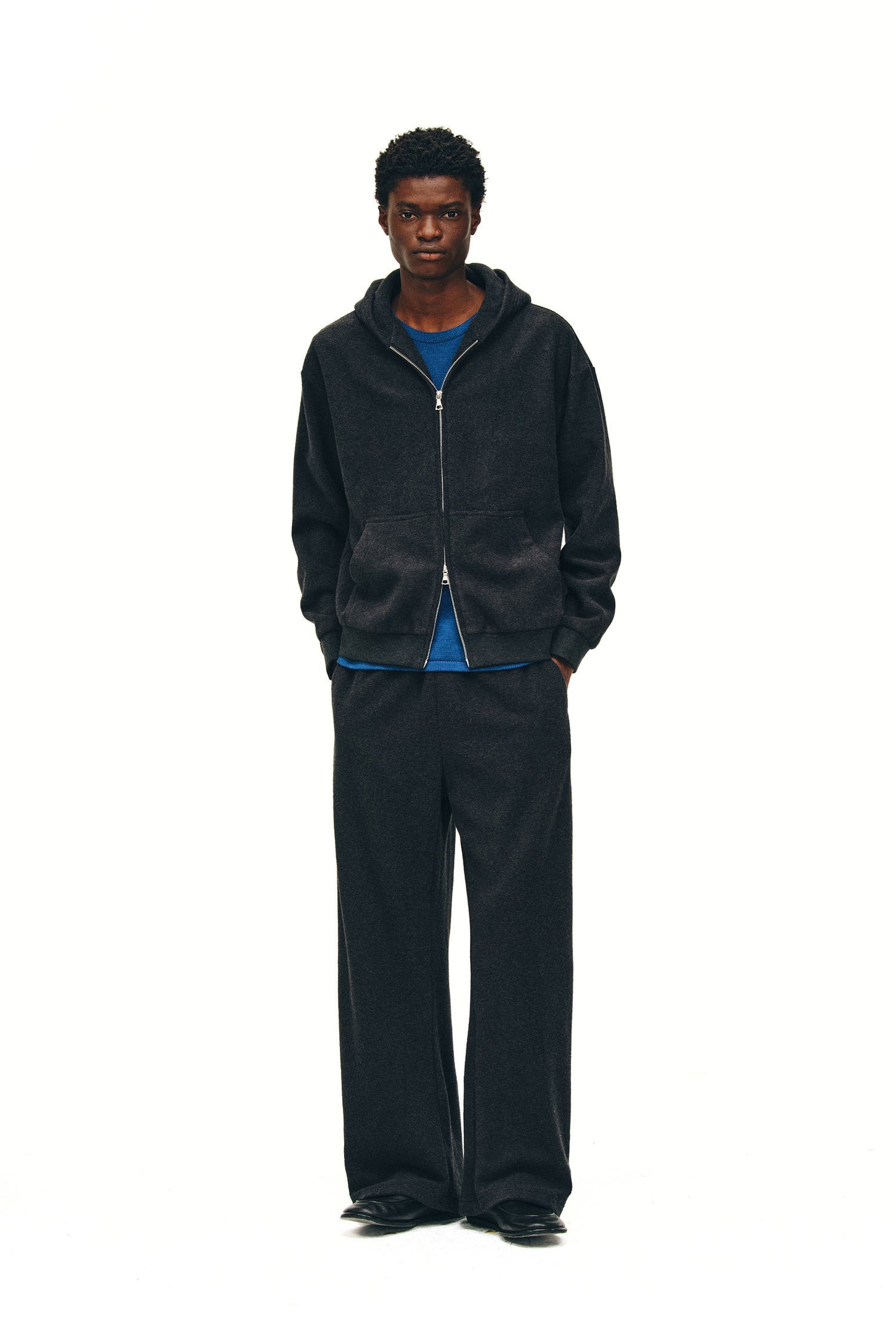 Textured Knit Zip-Up Hoodie