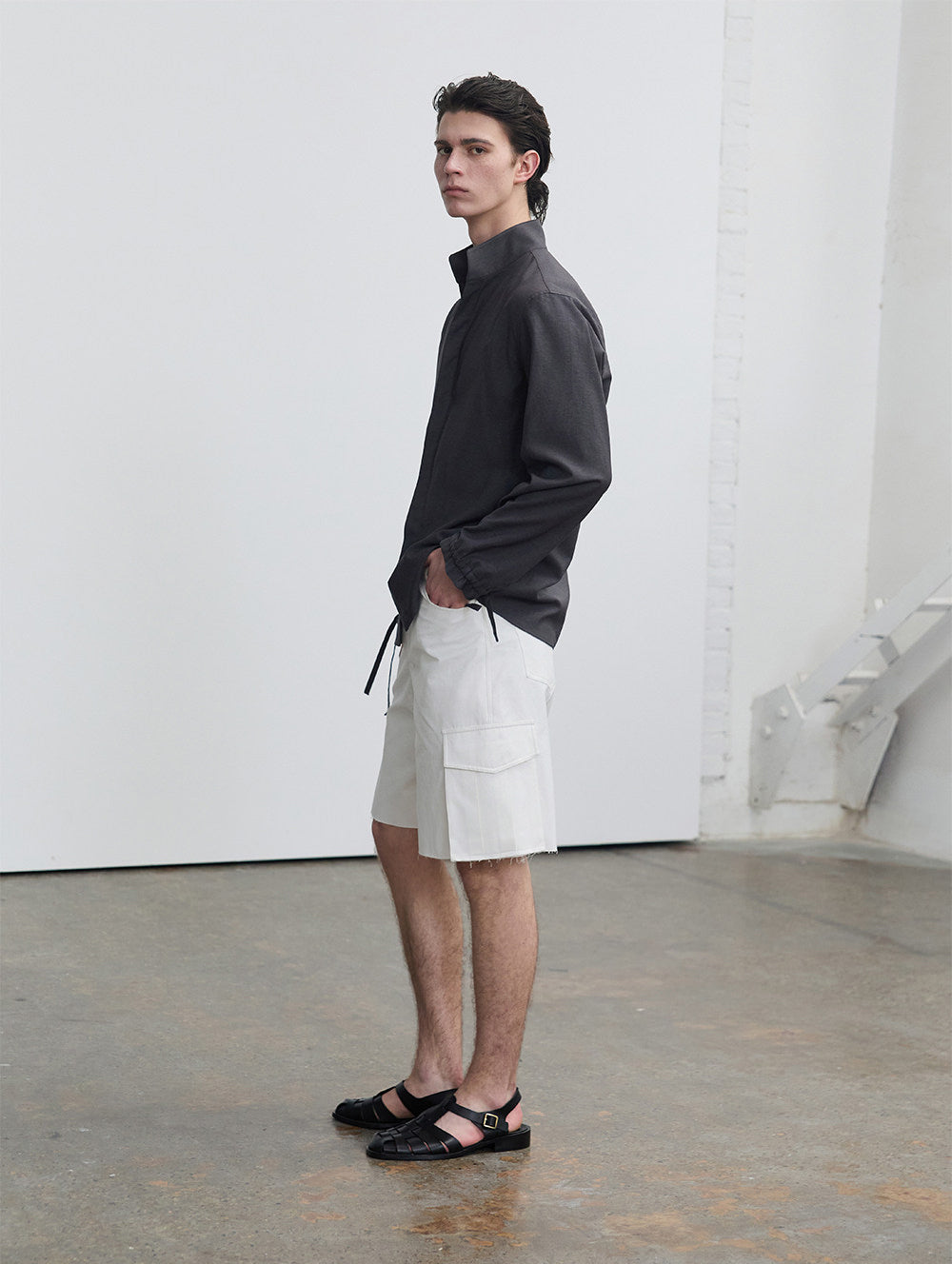 Casual Shirt with Stand Collar and Hidden Buttons