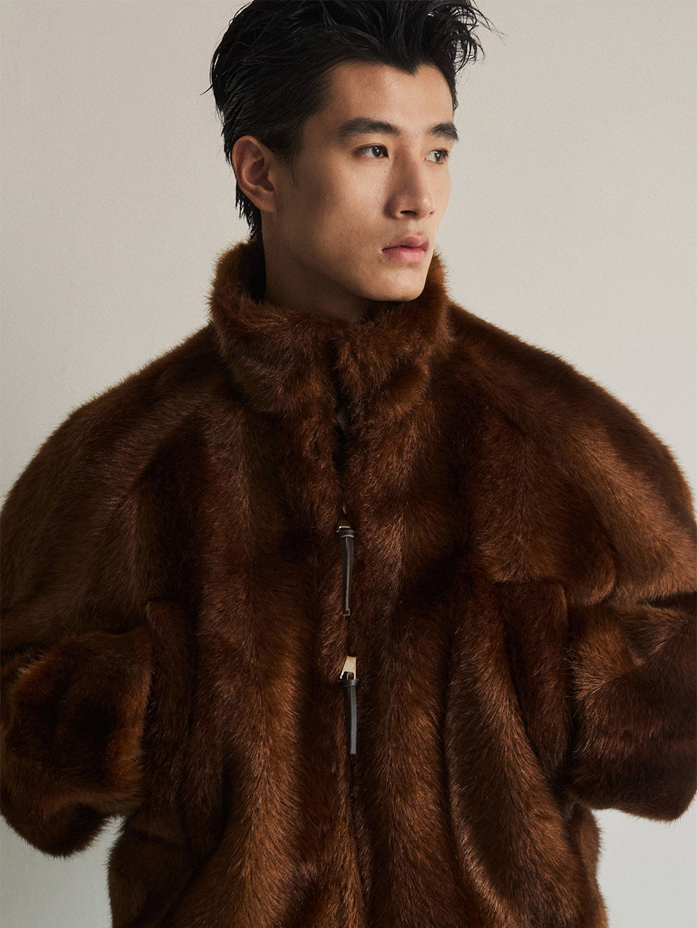 Double-Zipper Faux Fur Jacket