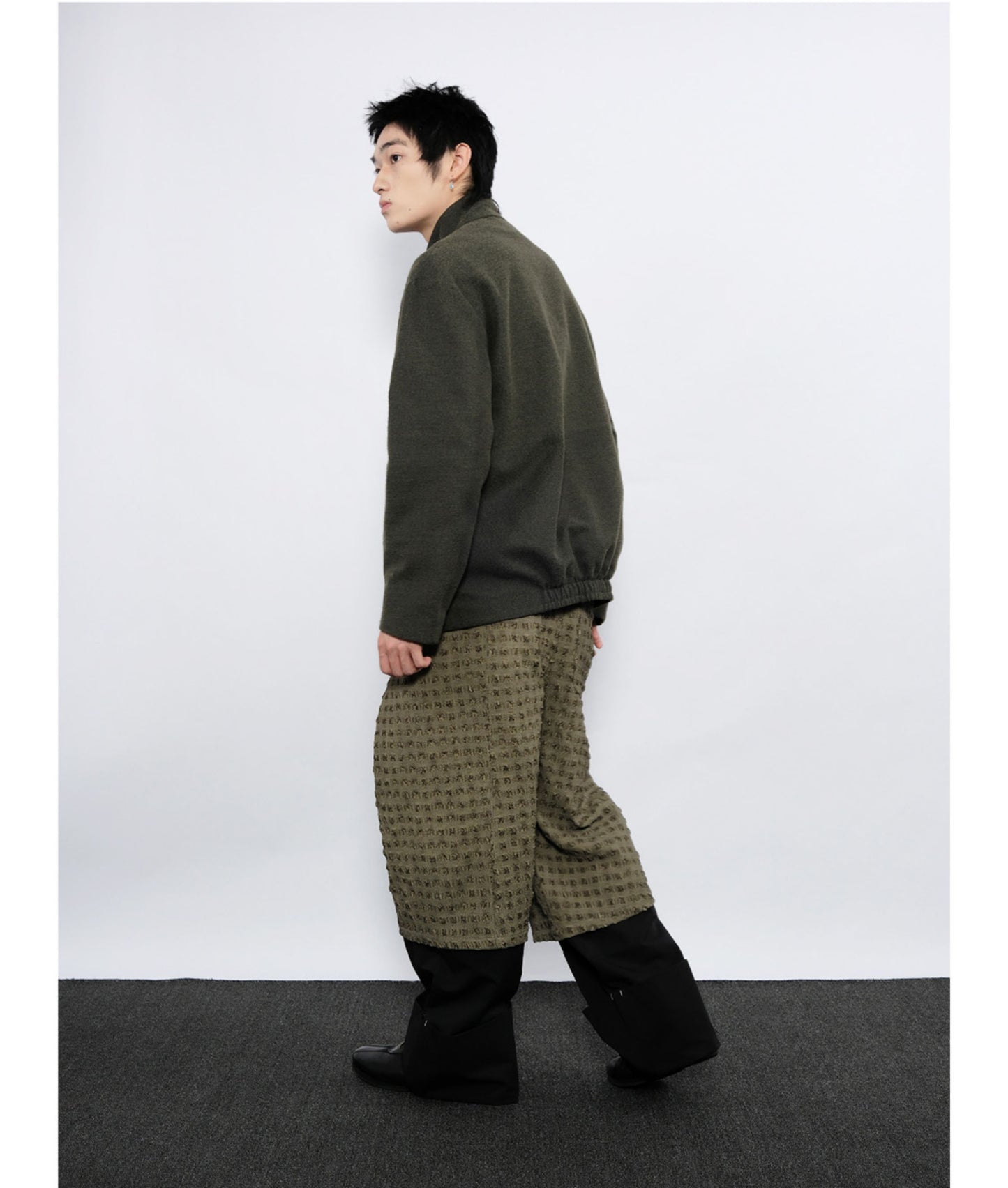 Wool jacket with diagonal front placket