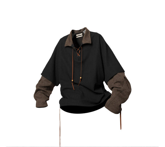 Faux Two-Piece Knit Polo Shirt