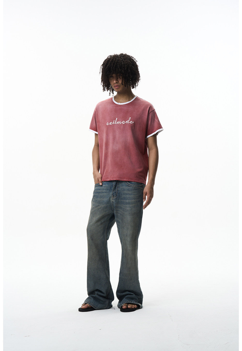 Washed Color-Block Embroidered T-Shirt