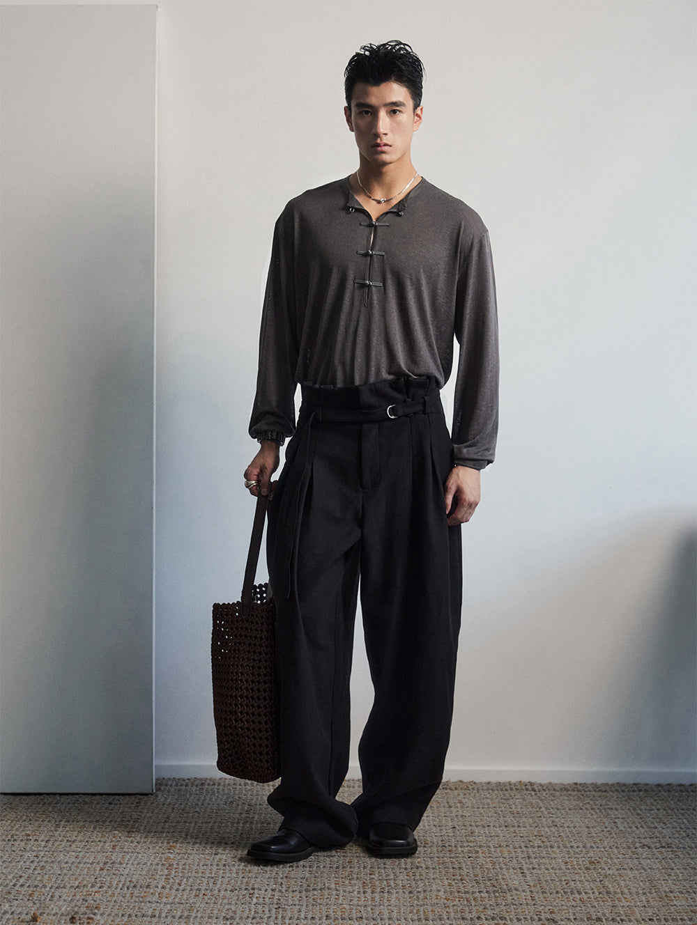 Button-down half-open shirt