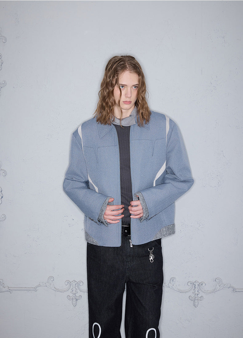 Mixed-Material Casual Jacket