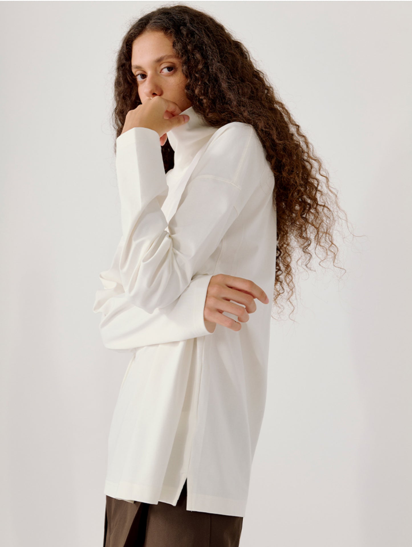 High-Neck Side-Slit T-Shirt