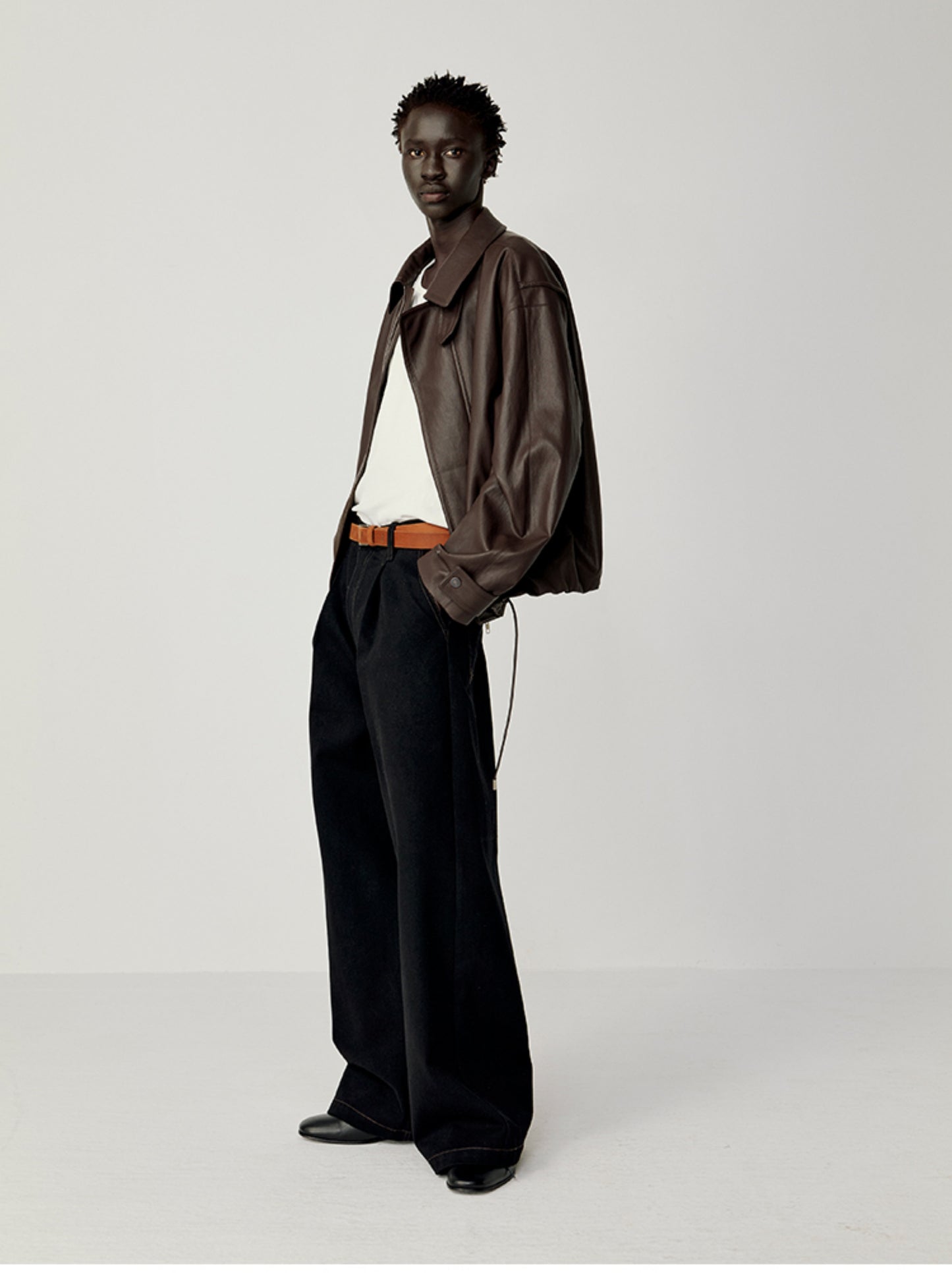 Accordion-Pleated Leather Jacket