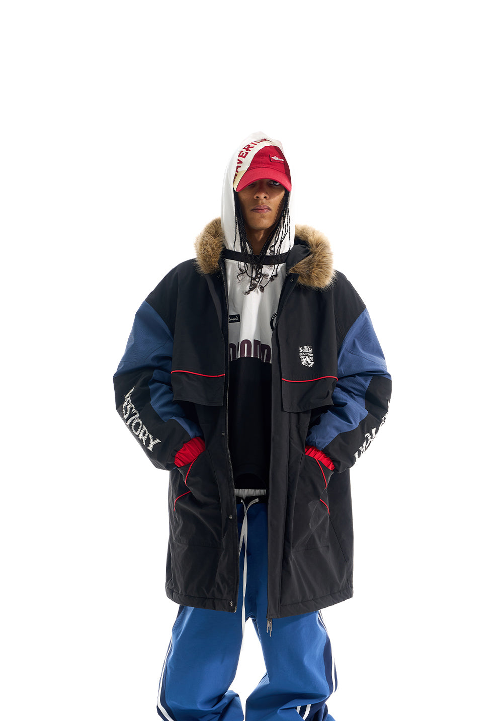 Long jacket with fur collar