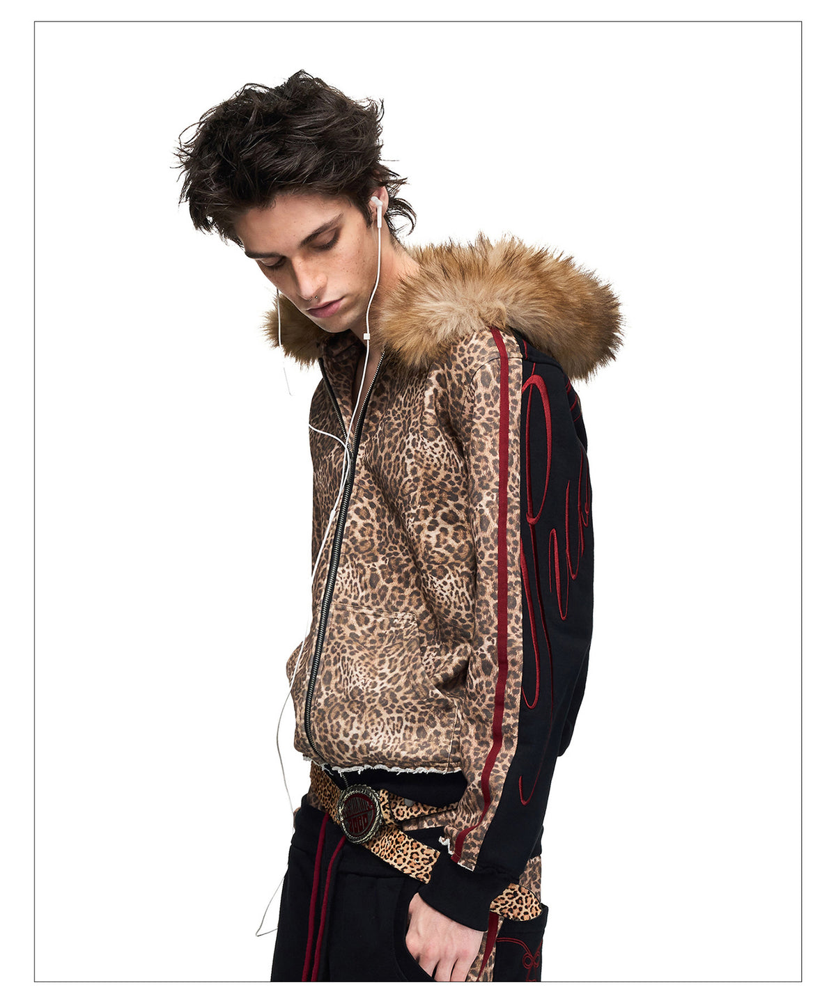 Leopard-Print Hooded Sweatshirt with Zipper