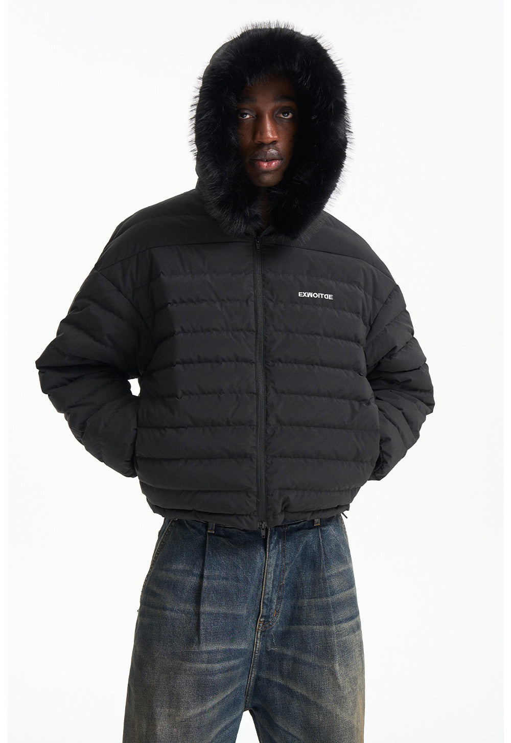 Detachable fur collar down jacket