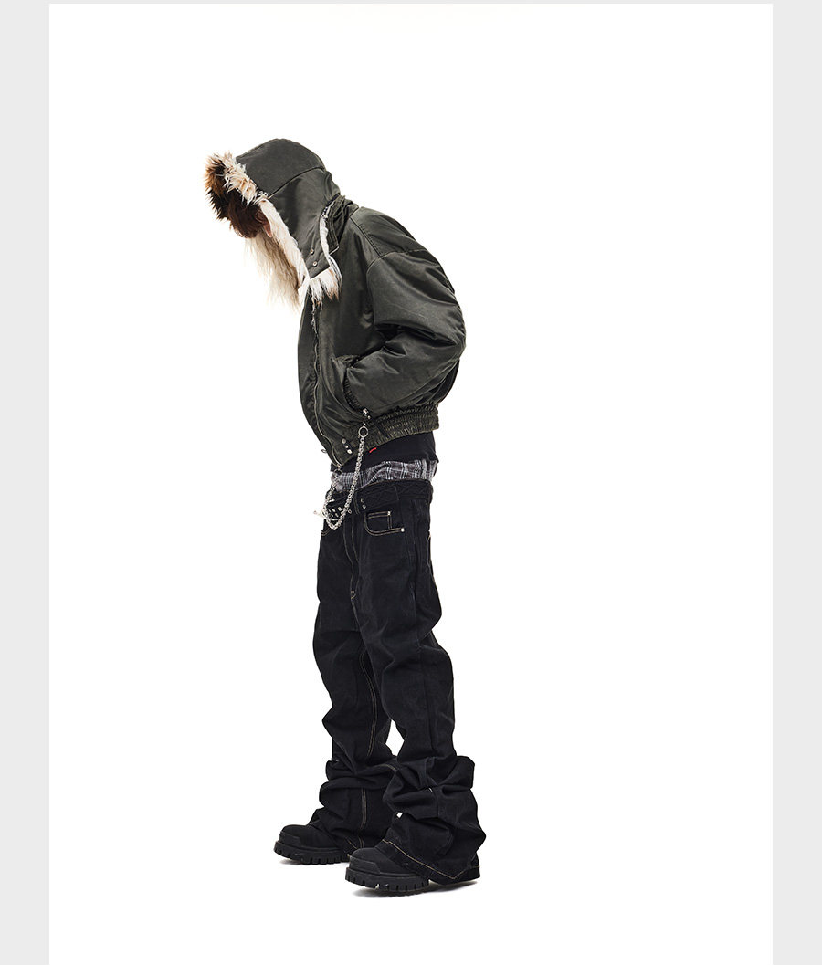 Wash-processed bomber jacket